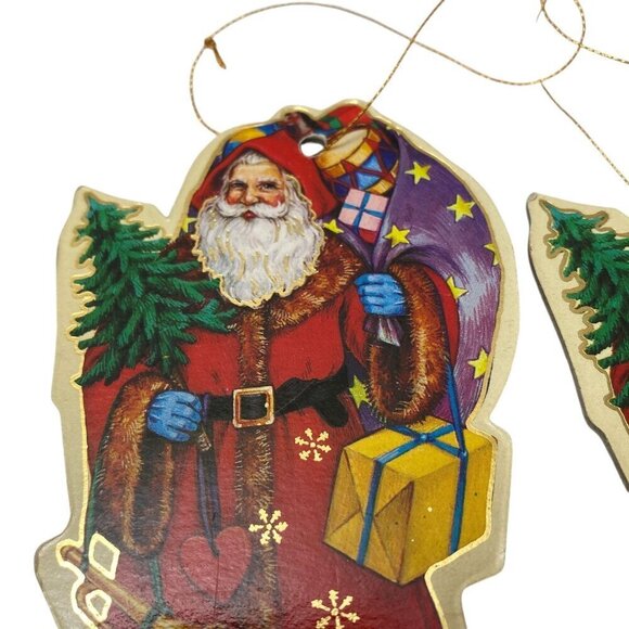 Vintage Christmas Ornaments Old World Santas Set of 3 Cardboard Victorian Style - Picture 4 of 7